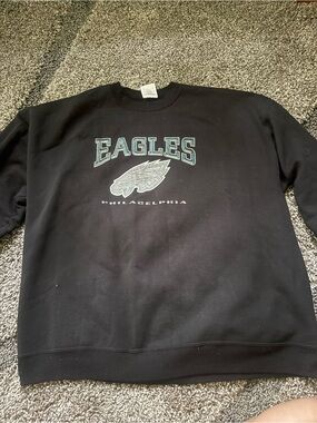 Jerzees Black Philadelphia Eagles Crewneck Sweatshirt